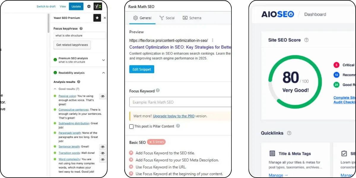 Yoast, Rank Math, All-in-One SEO