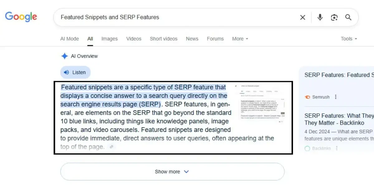 Featured Snippets and SERP Features